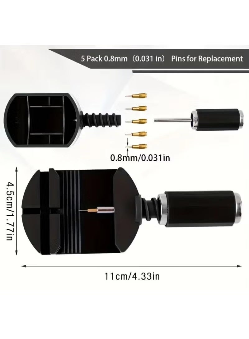 طقم إزالة وصلات سوار الساعة، طقم أدوات ضبط الساعة، أداة تعديل مقاس سوار الساعة، أداة إزالة دبابيس سوار الساعة، طقم إعادة ضبط مقاس الساعة مع أداة إزالة دبابيس الساعة، أداة ثقب دبابيس وصلات الساعة، مطرقة - Image 5